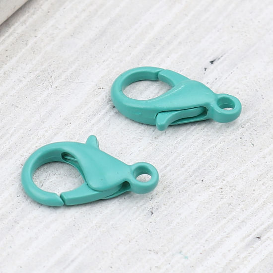 Picture of Zinc Based Alloy Enamel Lobster Clasp Findings Green 14mm x 8mm, 20 PCs