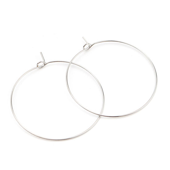 Picture of Iron Based Alloy Hoop Earrings Findings Circle Ring Silver Tone 40mm Dia.,Post/ Wire Size: (21 gauge), 50 PCs