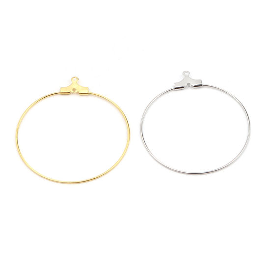 Picture of Iron Based Alloy Hoop Earrings Findings Circle Ring Silver Tone 35mm Dia.,Post/ Wire Size: (21 gauge), 30 PCs