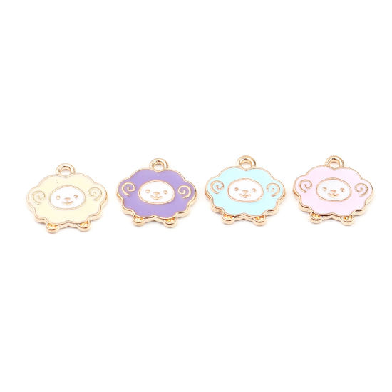 Picture of Zinc Based Alloy Charms Gold Plated Pink Sheep Enamel 14mm x 14mm, 20 PCs