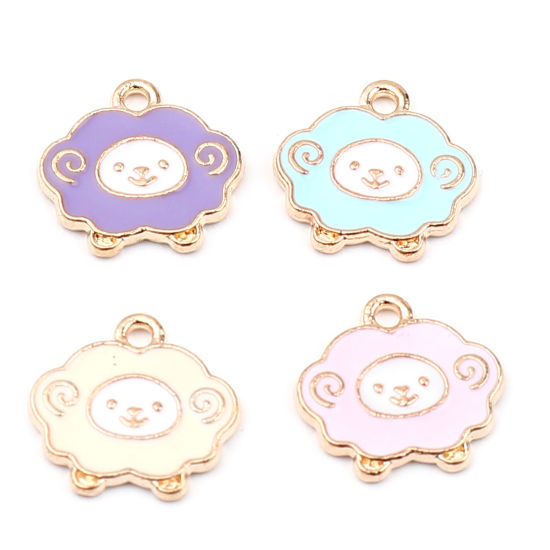 Picture of Zinc Based Alloy Charms Gold Plated Pink Sheep Enamel 14mm x 14mm, 20 PCs