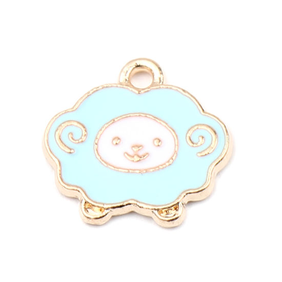 Picture of Zinc Based Alloy Charms Gold Plated Blue Sheep Enamel 14mm x 14mm, 20 PCs