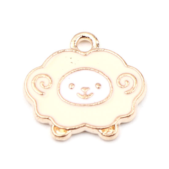 Picture of Zinc Based Alloy Charms Gold Plated Pale Yellow Sheep Enamel 14mm x 14mm, 20 PCs