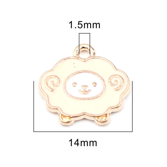 Picture of Zinc Based Alloy Charms Gold Plated Pale Yellow Sheep Enamel 14mm x 14mm, 20 PCs