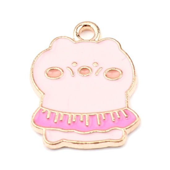 Bild von Zinklegierung Charms Schwein Vergoldet Rosa Emaille 19mm x 14mm, 20 Stück