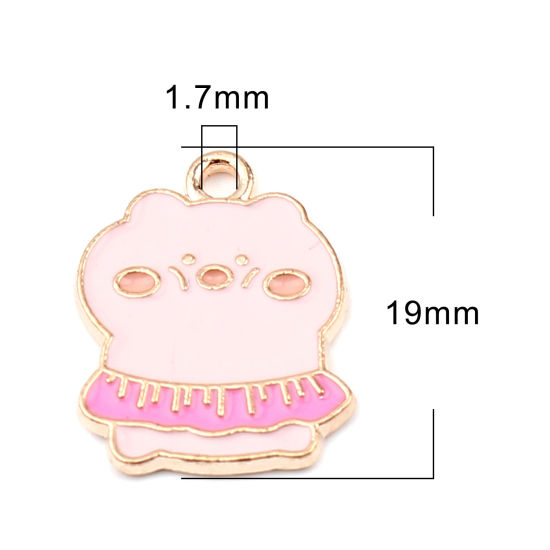 Bild von Zinklegierung Charms Schwein Vergoldet Rosa Emaille 19mm x 14mm, 20 Stück