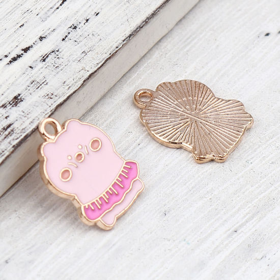 Bild von Zinklegierung Charms Schwein Vergoldet Rosa Emaille 19mm x 14mm, 20 Stück