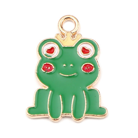 Zinc Based Alloy Charms Frog Animal Gold Plated Green Enamel 24mm x 17mm, 10 PCs