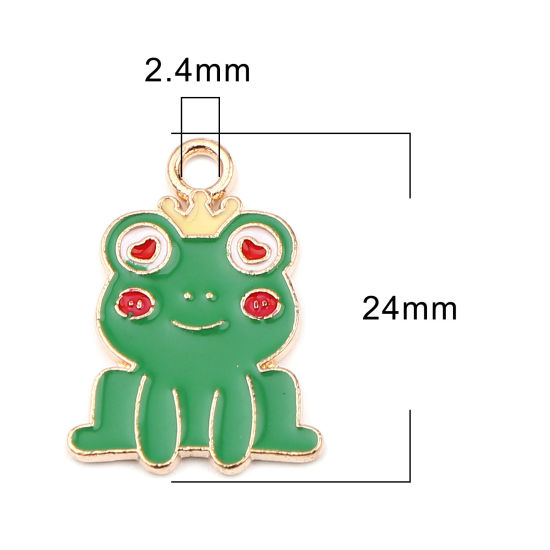 Picture of Zinc Based Alloy Charms Frog Animal Gold Plated Green Enamel 24mm x 17mm, 10 PCs