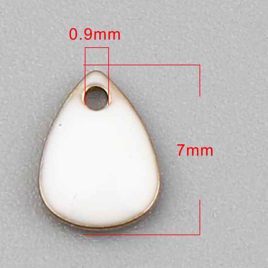 Picture of Brass Enamelled Sequins Charms Brass Color White Drop 7mm x 5mm, 10 PCs                                                                                                                                                                                       
