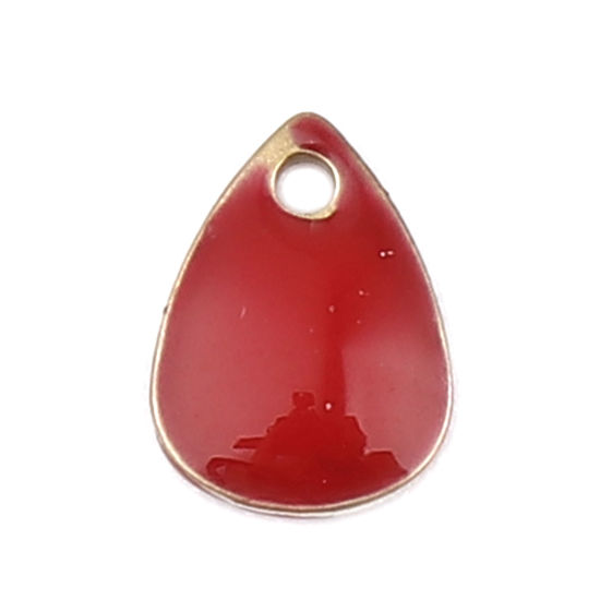 Picture of Brass Enamelled Sequins Charms Brass Color Red Drop 7mm x 5mm, 10 PCs                                                                                                                                                                                         