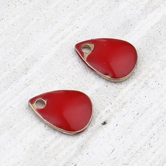 Picture of Brass Enamelled Sequins Charms Brass Color Red Drop 7mm x 5mm, 10 PCs                                                                                                                                                                                         