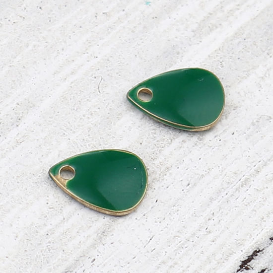 Picture of Brass Enamelled Sequins Charms Brass Color Dark Green Drop 7mm x 5mm, 10 PCs                                                                                                                                                                                  