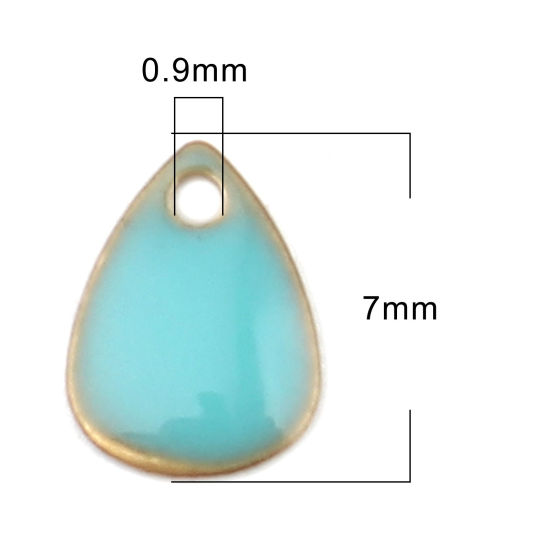 Picture of Brass Enamelled Sequins Charms Brass Color Lake Blue Drop 7mm x 5mm, 10 PCs                                                                                                                                                                                   