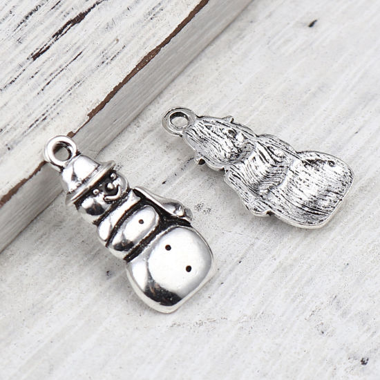 Immagine di Lega di Zinco Charms Pupazzo Natale Argento Antico 23mm x 11mm , 20 Pz