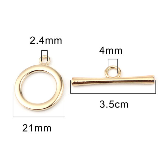 Picture of 3 Sets Zinc Based Alloy Toggle Clasps Circle Ring 16K Gold Color 35x9mm 25x21mm