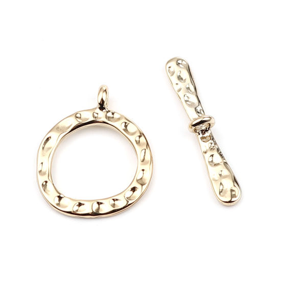 Picture of 5 Sets Zinc Based Alloy Toggle Clasps Circle Ring 16K Gold Color 29x4mm 23x19mm
