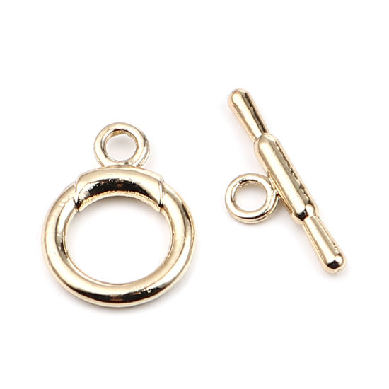 Picture of 10 Sets Zinc Based Alloy Toggle Clasps Circle Ring 16K Gold Color 22x8mm 20x15mm