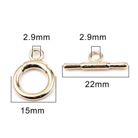 Picture of 10 Sets Zinc Based Alloy Toggle Clasps Circle Ring 16K Gold Color 22x8mm 20x15mm