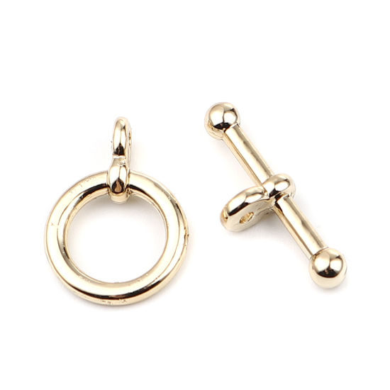 Picture of Zinc Based Alloy Toggle Clasps Circle Ring 16K Gold Color 20x7mm 17x12mm, 5 Sets