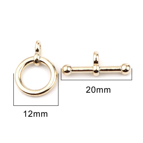 Picture of 5 Sets Zinc Based Alloy Toggle Clasps Circle Ring 16K Gold Color 20x7mm 17x12mm