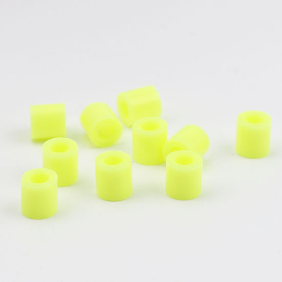 Image de Perles en Acrylique Poney Bubblegum Colonne Jaune Fluorescent 5mm x 5mm, Trou: env. 2.9mm, 2000 Pcs