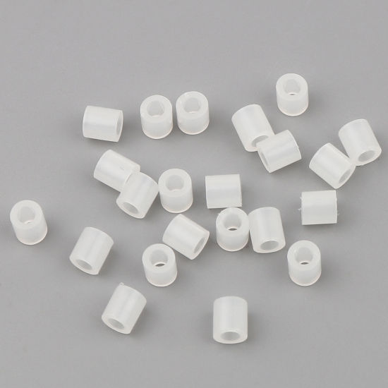 Immagine di Acrilato Perline Cilindrico Bianco Baglie nel buio Circa 5mm x 5mm, Foro: Circa 2.6mm, 2000 Pz