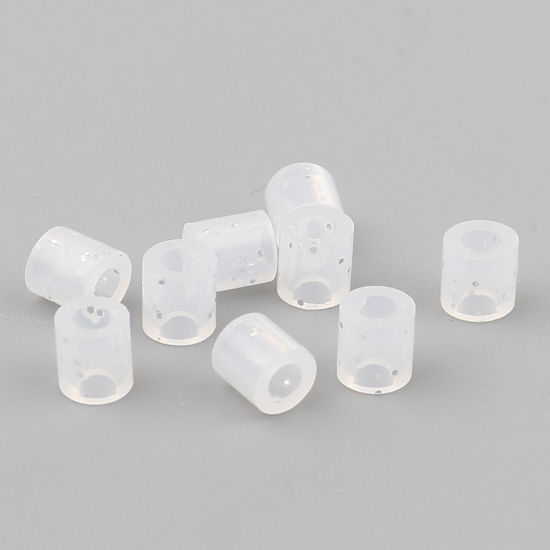 Picture of Acrylic Pony Bubblegum Beads Cylinder White Glitter About 5mm x 5mm, Hole: Approx 2.8mm, 2000 PCs