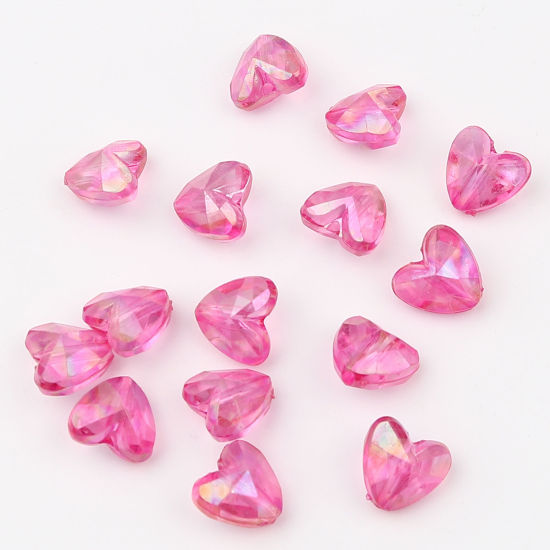 Image de Perles en Acrylique Cœur Fuchsia Couleur AB Placage 12mm x 11mm, Trou: env. 1.9mm, 200 Pcs
