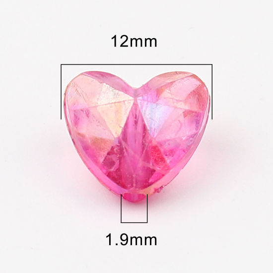 Image de Perles en Acrylique Cœur Fuchsia Couleur AB Placage 12mm x 11mm, Trou: env. 1.9mm, 200 Pcs