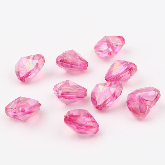 Image de Perles en Acrylique Cœur Fuchsia Couleur AB Placage 12mm x 11mm, Trou: env. 1.9mm, 200 Pcs