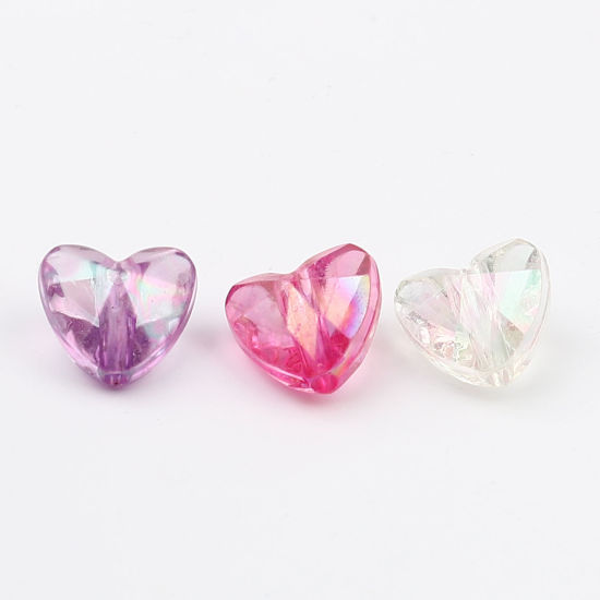 Image de Perles en Acrylique Cœur Fuchsia Couleur AB Placage 12mm x 11mm, Trou: env. 1.9mm, 200 Pcs