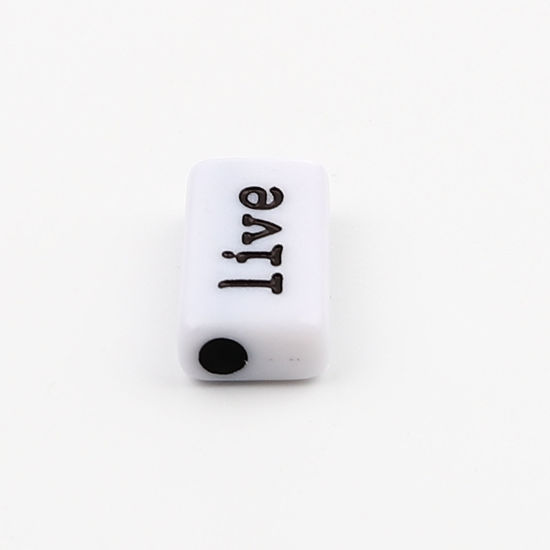 Picture of Acrylic Beads Rectangle Black & White Mixed English Vocabulary Pattern About 24mm x 10mm - 12mm x 10mm, Hole: Approx 3mm, 100 PCs