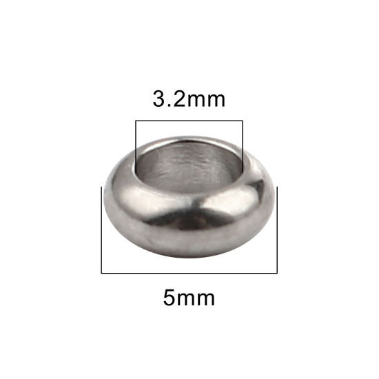 Picture of 50 PCs Stainless Steel Spacer Beads For DIY Bracelet Jewelry Making Findings Silver Tone Round 5mm Dia., Hole: Approx 3.2mm