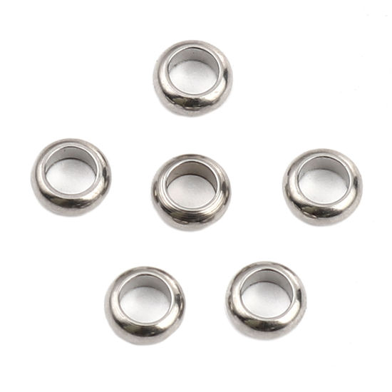 Picture of 50 PCs Stainless Steel Spacer Beads For DIY Bracelet Jewelry Making Findings Silver Tone Round 5mm Dia., Hole: Approx 3.2mm