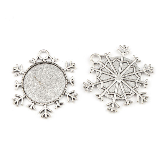 Picture of Zinc Based Alloy Weather Collection Cabochon Settings Pendants Antique Silver Color Snowflake (Fits 25mm Dia.) 43mm x 38mm, 10 PCs