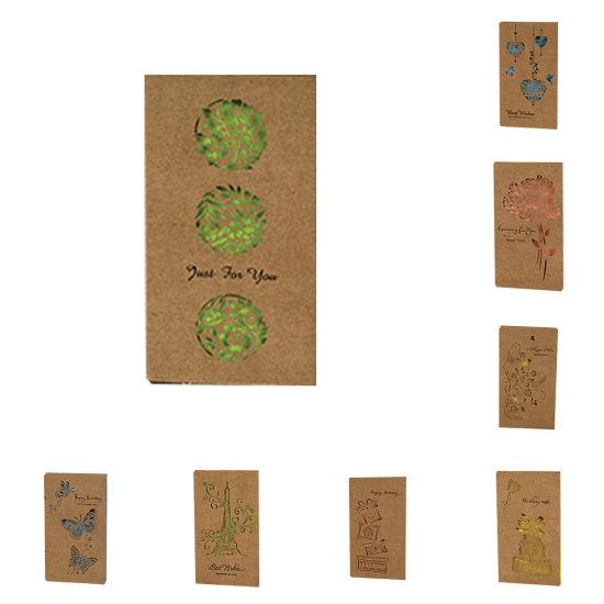 Picture of Kraft Paper Greeting Card Rectangle Eiffel Tower Brown Hollow 18cm x 10cm, 2 Sets