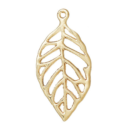 Picture of Zinc Based Alloy Charms Leaf Light Golden Hollow 27mm(1 1/8") x 13mm( 4/8"), 10 PCs