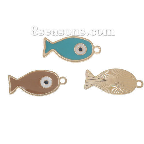 Immagine di Lega di Zinco Charm Ciondoli Pesce Rose Gold A Random Smalto 28mm x 13mm , 1 Pz