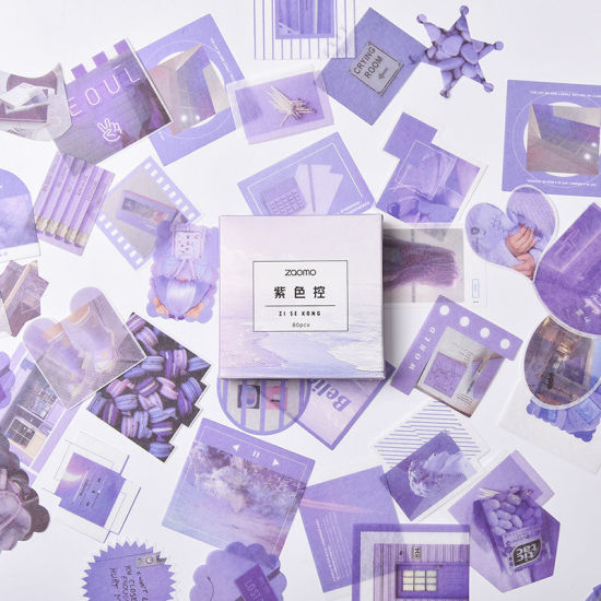 Picture of Japanese Paper DIY Scrapbook Deco Stickers Purple 8.5cm x 8.5cm, 1 Box (Approx 80 PCs/Box)