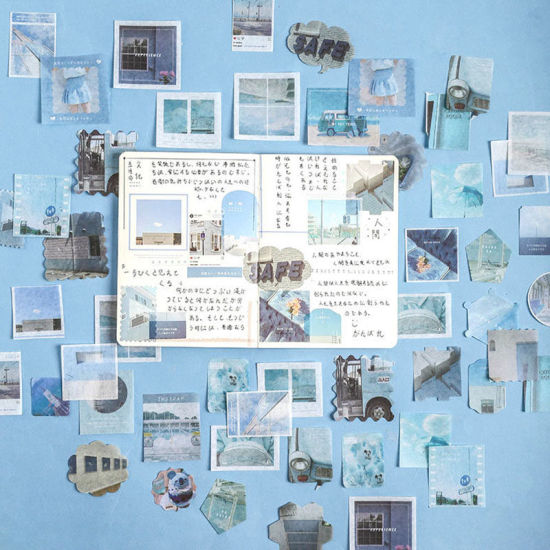 Image de DIY Papier Autocollant Décoration en Papier Japonais Bleu 8.5cm x 8.5cm, 1 Boîte (Env. 80 Pcs/Boîte)