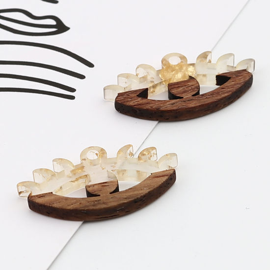 Immagine di Resina Charm Resina Effetto Legno Charms Occhi Oro Stagnola 27mm x 14mm, 5 Pz