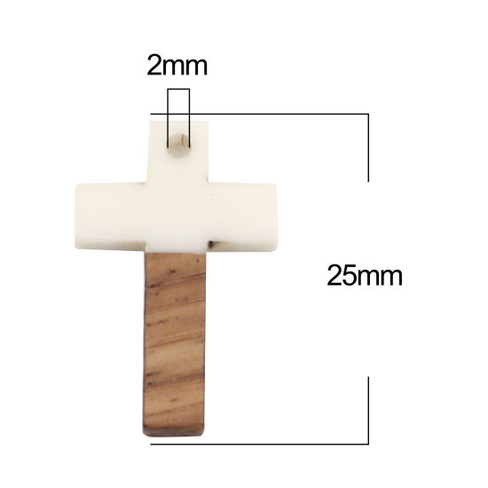 Imagen de Resina Resina de Efecto Madera Colgantes Charms Cruz Blanco Crema 25mm x 16mm, 5 Unidades