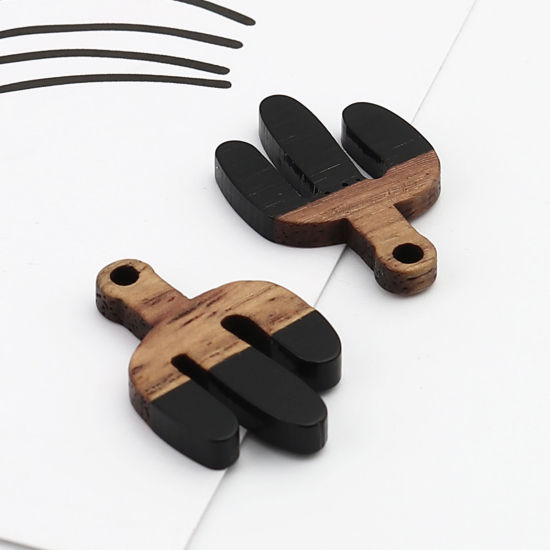 Immagine di Resina Charm Resina Effetto Legno Charms Cactus Nero 24mm x 16mm, 5 Pz