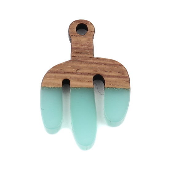 Picture of Resin Wood Effect Resin Charms Cactus Cyan 24mm x 16mm, 5 PCs