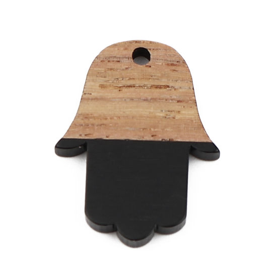 Immagine di Resina Charm Resina Effetto Legno Charms Palmo Nero 25mm x 18mm, 5 Pz
