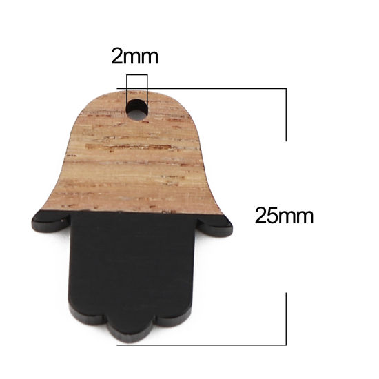 Immagine di Resina Charm Resina Effetto Legno Charms Palmo Nero 25mm x 18mm, 5 Pz