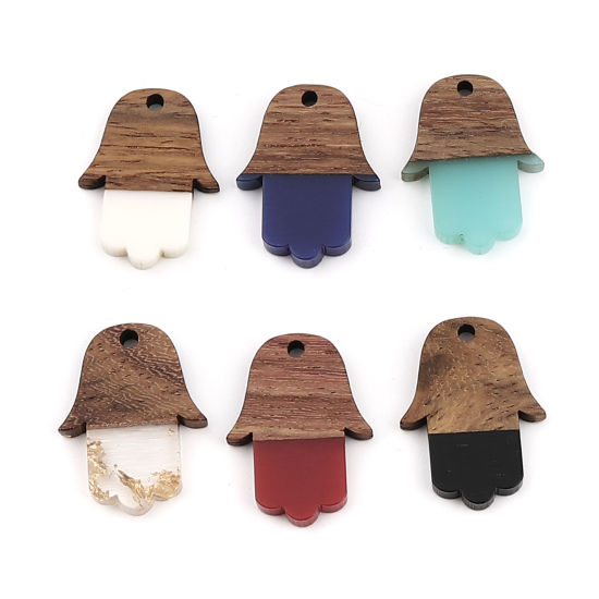 Immagine di Resina Charm Resina Effetto Legno Charms Palmo Nero 25mm x 18mm, 5 Pz