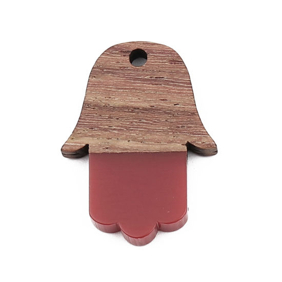 Picture of Resin Wood Effect Resin Charms Hamsa Symbol Hand Red 25mm x 18mm, 5 PCs
