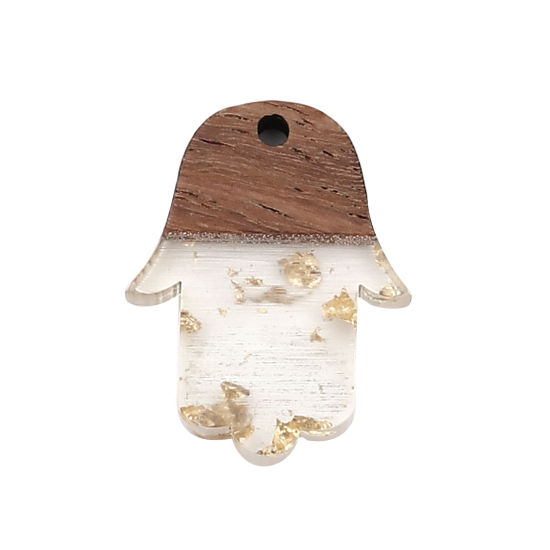 Immagine di Resina Charm Resina Effetto Legno Charms Palmo Oro Stagnola 25mm x 18mm, 5 Pz